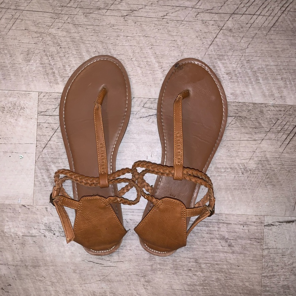 Brown Braided Strappy Sandals